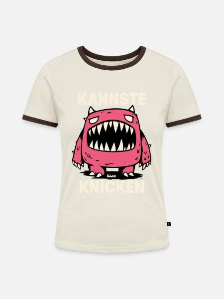 KANNSTE KNICKEN Monster Graphic - Frauen Kontrast-T-Shirt - Off-White/Dunkelbraun