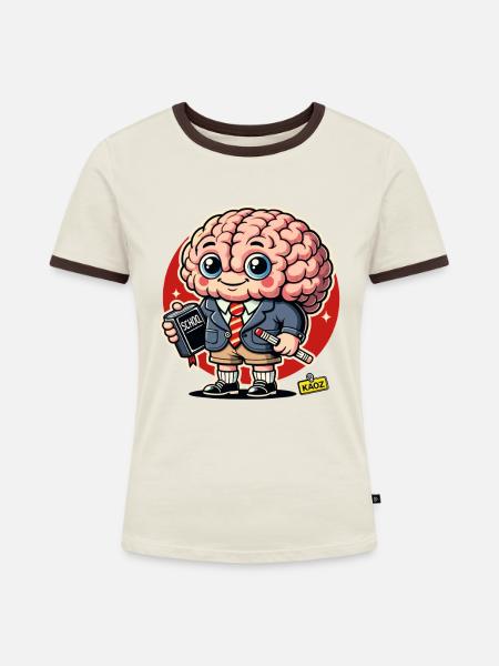 Brain Scholar Cartoon - Frauen Kontrast-T-Shirt - Off-White/Dunkelbraun