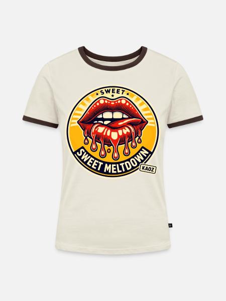 Süße Meltdown-Lippenkunst - Frauen Kontrast-T-Shirt - Off-White/Dunkelbraun