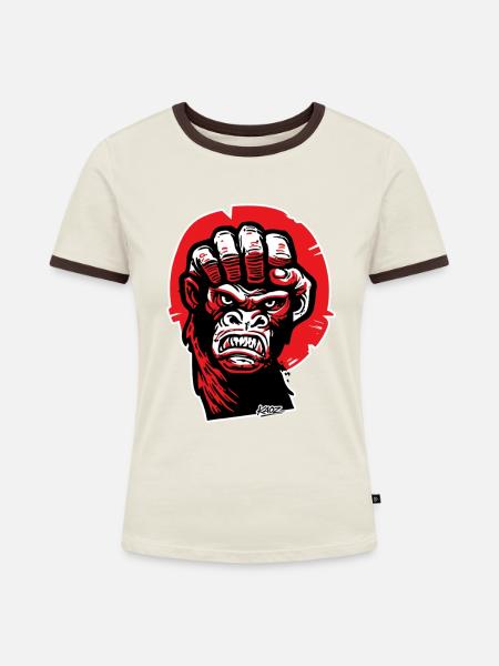 Crimson Gorilla Faust-Kunst - Frauen Kontrast-T-Shirt - Off-White/Dunkelbraun