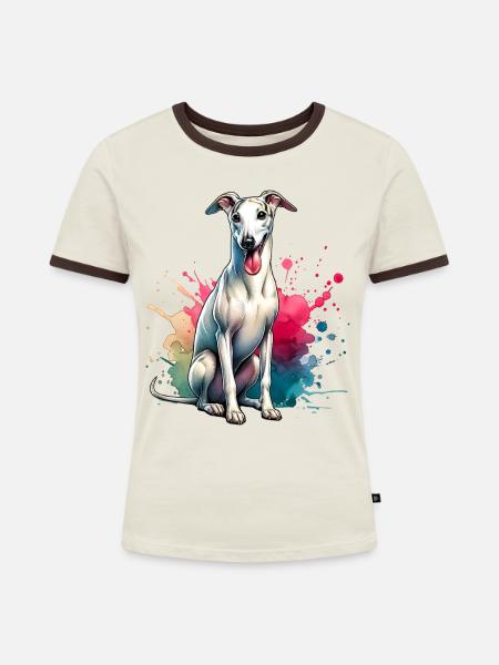 Windhund Geschenk - Frauen Kontrast-T-Shirt - Off-White/Dunkelbraun