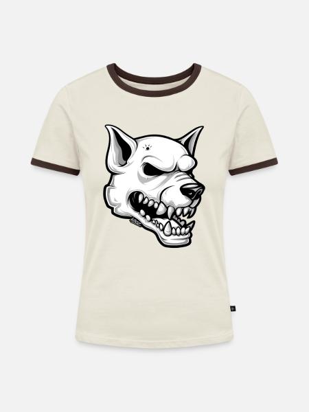 Night fangs Skullhound Dog - Frauen Kontrast-T-Shirt - Off-White/Dunkelbraun