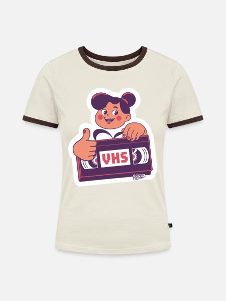 VHS Kawaii Retro-Kassette - Frauen Kontrast-T-Shirt - Off-White/Dunkelbraun