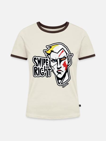 Graffiti-Held nach rechts wischen - Frauen Kontrast-T-Shirt - Off-White/Dunkelbraun