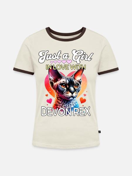 Devon Rex Mädchen - Frauen Kontrast-T-Shirt - Off-White/Dunkelbraun