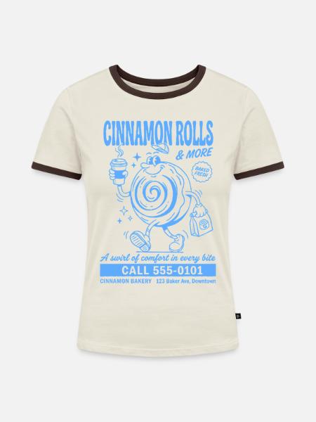 Retro Cinnamon Roll Bakery - Frauen Kontrast-T-Shirt - Off-White/Dunkelbraun