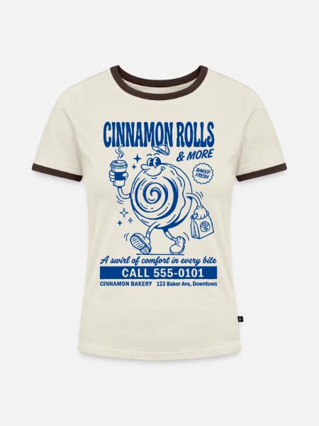Retro Cinnamon Roll Bakery - Frauen Kontrast-T-Shirt - Off-White/Dunkelbraun