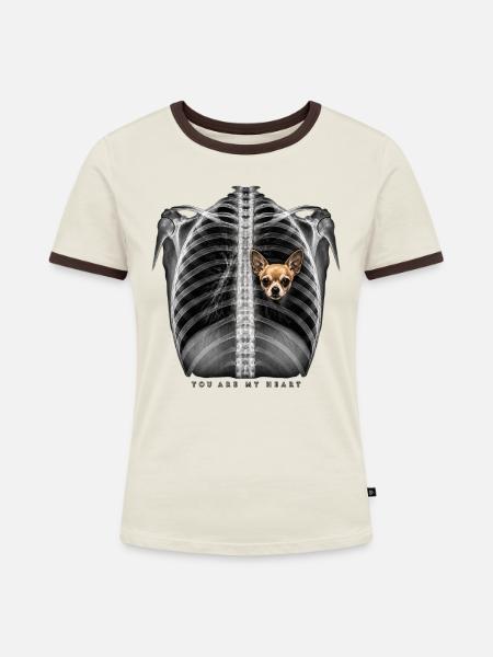 Du bist mein Herz - Frauen Kontrast-T-Shirt - Off-White/Dunkelbraun
