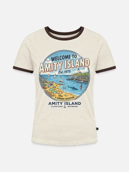 Willkommen im Paradies - Frauen Kontrast-T-Shirt - Off-White/Dunkelbraun