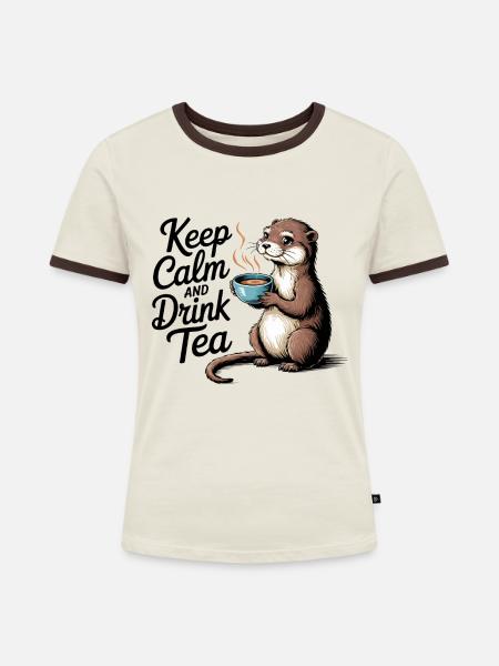 Otter-Teezeit - Frauen Kontrast-T-Shirt - Off-White/Dunkelbraun