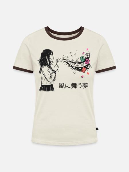 Mahjong Mädchen Japanisches Design - Frauen Kontrast-T-Shirt - Off-White/Dunkelbraun