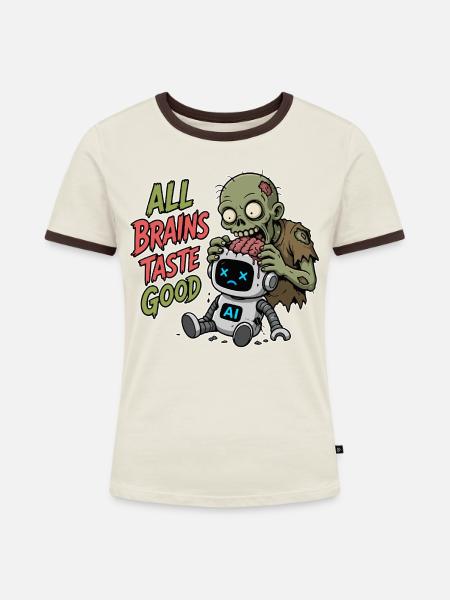 KI Zombie Halloween - Frauen Kontrast-T-Shirt - Off-White/Dunkelbraun