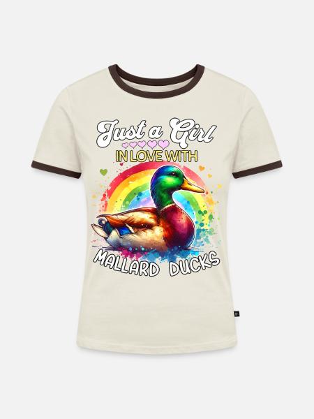 Stockente Mädchen Mallard Duck - Frauen Kontrast-T-Shirt - Off-White/Dunkelbraun