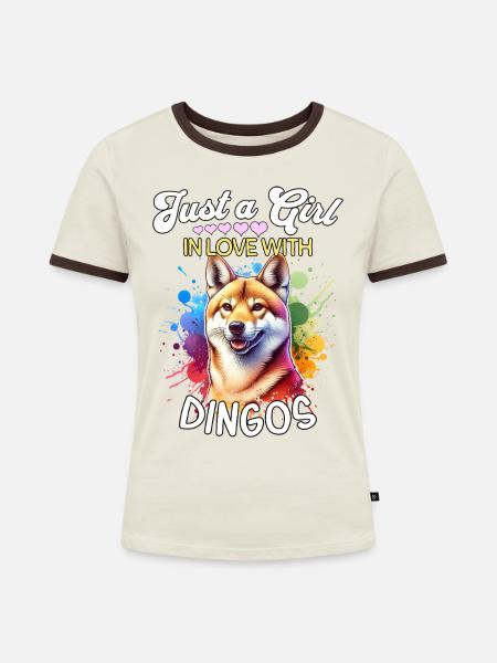 Australischer Wildhund Mädchen Dingo - Frauen Kontrast-T-Shirt - Off-White/Dunkelbraun