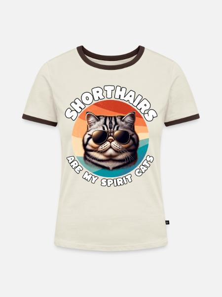 Lustige Exotische Kurzhaarkatze Sprüche - Frauen Kontrast-T-Shirt - Off-White/Dunkelbraun