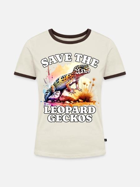 Save Leopardgecko - Frauen Kontrast-T-Shirt - Off-White/Dunkelbraun