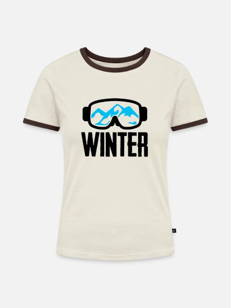 Winter - Frauen Kontrast-T-Shirt - Off-White/Dunkelbraun