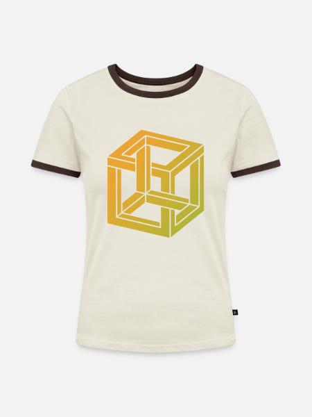 Illusion - Frauen Kontrast-T-Shirt - Off-White/Dunkelbraun