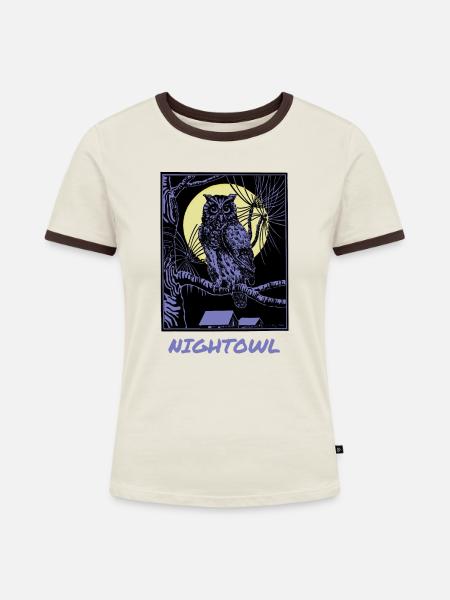 Nightowl Nachteule - Frauen Kontrast-T-Shirt - Off-White/Dunkelbraun