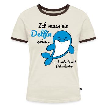 Ich muss ein Delfin sein... - schwarz - Frauen Kontrast-T-Shirt - Off-White/Dunkelbraun - Vorne - AI Model Female 172 dark (172cm)