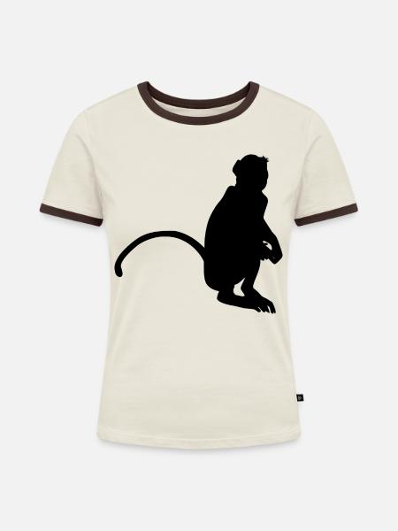 Neugieriger Affe - Frauen Kontrast-T-Shirt - Off-White/Dunkelbraun