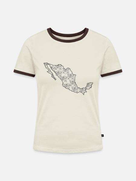 MEXIKO - Frauen Kontrast-T-Shirt - Off-White/Dunkelbraun