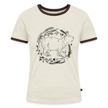 Capybara - Frauen Kontrast-T-Shirt - Off-White/Dunkelbraun - Vorne - AI Model Female 172 dark (172cm)
