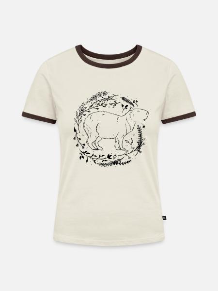 Capybara - Frauen Kontrast-T-Shirt - Off-White/Dunkelbraun