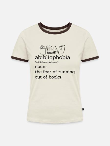 Bibliothek - Frauen Kontrast-T-Shirt - Off-White/Dunkelbraun