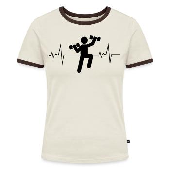 Wassergymnastik Aquatische Fitness Herzschlag - Frauen Kontrast-T-Shirt - Off-White/Dunkelbraun - Vorne - AI Model Female 172 dark (172cm)