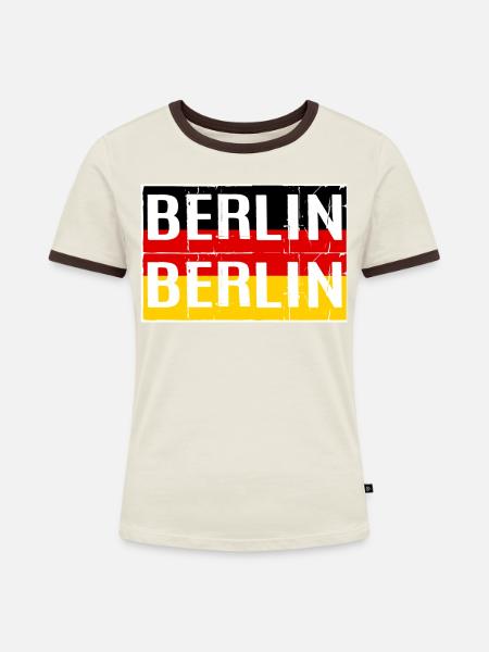BERLIN BERLIN DEUTSCHLAND GERMANY - Frauen Kontrast-T-Shirt - Off-White/Dunkelbraun