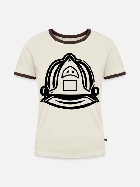 Feuerwehrhelm - Frauen Kontrast-T-Shirt - Off-White/Dunkelbraun