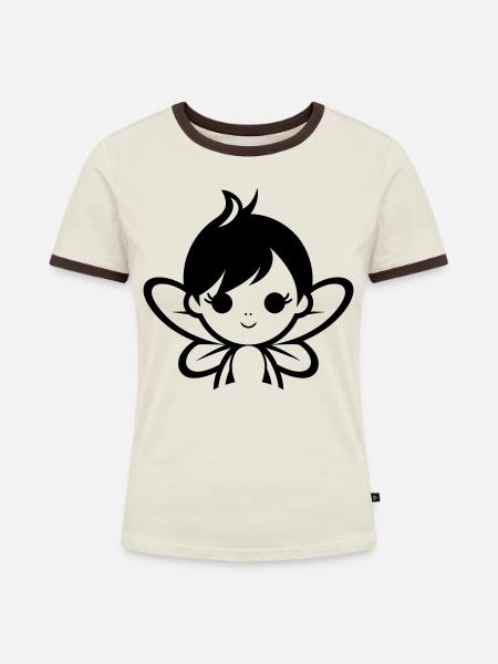 Kleine Fee - Frauen Kontrast-T-Shirt - Off-White/Dunkelbraun