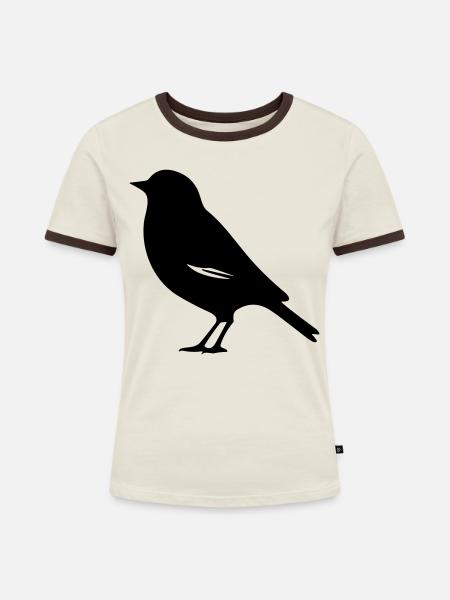 Vogel - Frauen Kontrast-T-Shirt - Off-White/Dunkelbraun