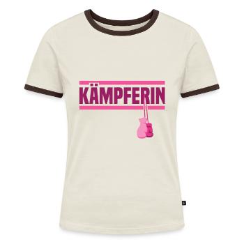 Brustkrebs Bewusstsein Kämpferin Mutter - Frauen Kontrast-T-Shirt - Off-White/Dunkelbraun - Vorne - AI Model Female 172 dark (172cm)