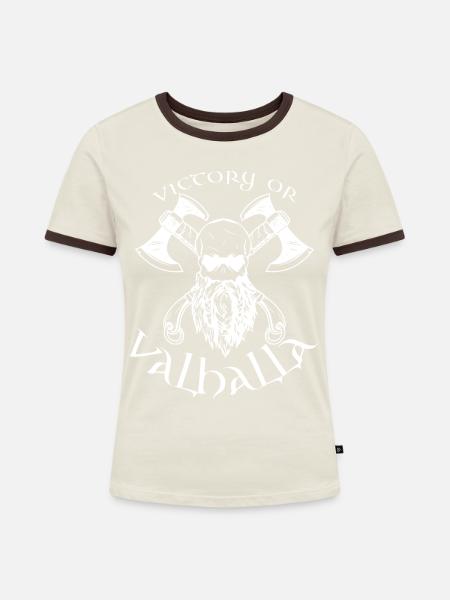 Victory or Valhalla - Frauen Kontrast-T-Shirt - Off-White/Dunkelbraun