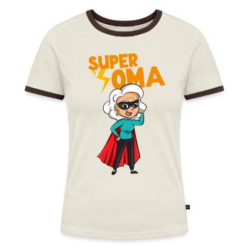 Super-Oma Geschenk Omi Großeltern Beste Oma - Frauen Kontrast-T-Shirt - Off-White/Dunkelbraun - Vorne - AI Model Female 172 dark (172cm)