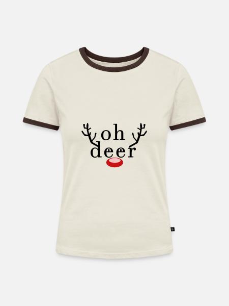 OH DEER - Frauen Kontrast-T-Shirt - Off-White/Dunkelbraun