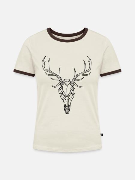 Angry Deer Schädel - Frauen Kontrast-T-Shirt - Off-White/Dunkelbraun
