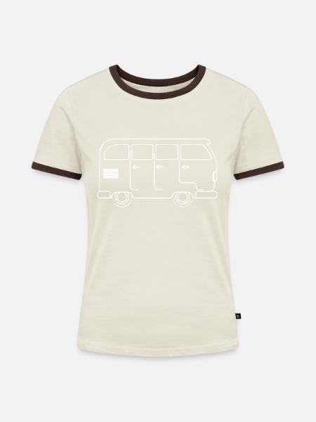 Hippie Transporter - Frauen Kontrast-T-Shirt - Off-White/Dunkelbraun