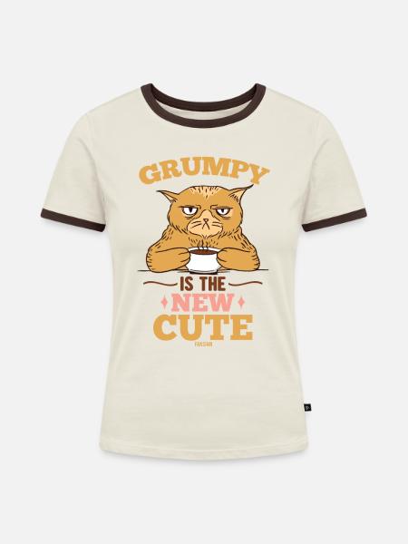 Katze Kaffee Katzendame Katzengesicht - Frauen Kontrast-T-Shirt - Off-White/Dunkelbraun