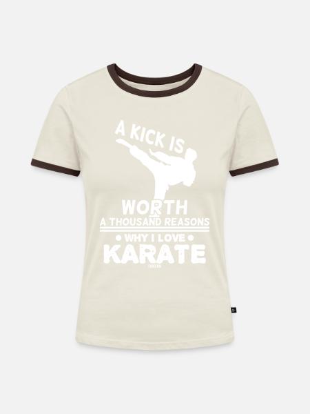 Karate Martial Arts Schlagtechnik - Frauen Kontrast-T-Shirt - Off-White/Dunkelbraun