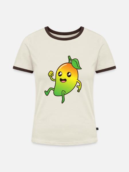 Kawaii Comic Mango - Frauen Kontrast-T-Shirt - Off-White/Dunkelbraun