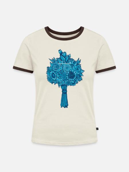 Blumenstrauß - Frauen Kontrast-T-Shirt - Off-White/Dunkelbraun