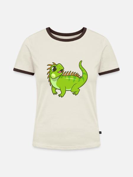 Kawaii Leguan - Frauen Kontrast-T-Shirt - Off-White/Dunkelbraun