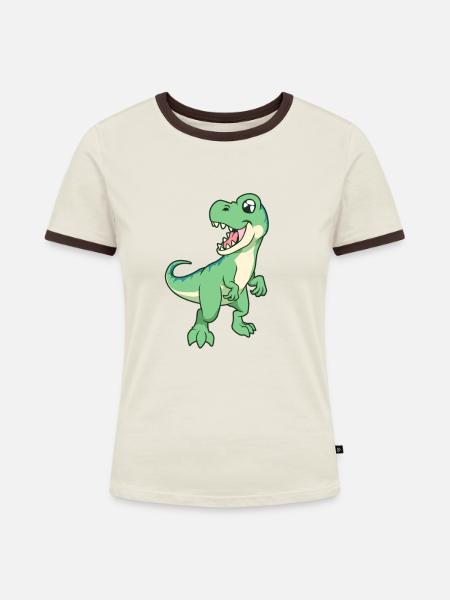 Kawaii TREX - Frauen Kontrast-T-Shirt - Off-White/Dunkelbraun