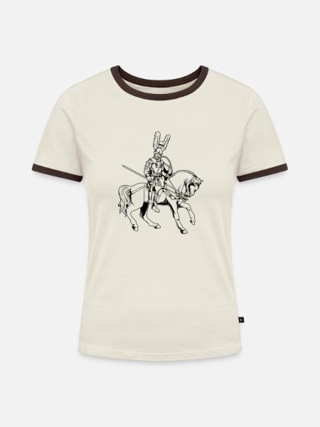 Decurio auf Pferd - Römischer Offizier - Frauen Kontrast-T-Shirt - Off-White/Dunkelbraun
