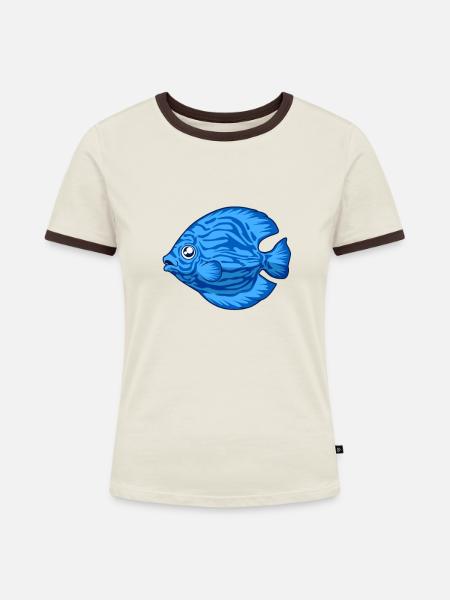 Kawaii Diskusfisch - Frauen Kontrast-T-Shirt - Off-White/Dunkelbraun