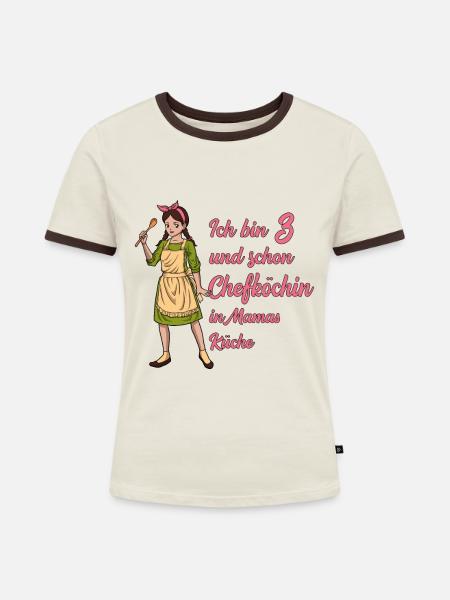 Ich bin 3 - Mädchen Koch - Frauen Kontrast-T-Shirt - Off-White/Dunkelbraun