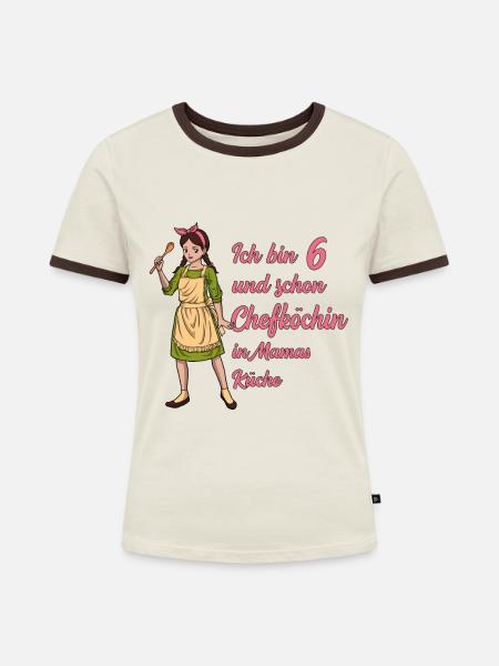 Ich bin 6 - Mädchen Koch - Frauen Kontrast-T-Shirt - Off-White/Dunkelbraun